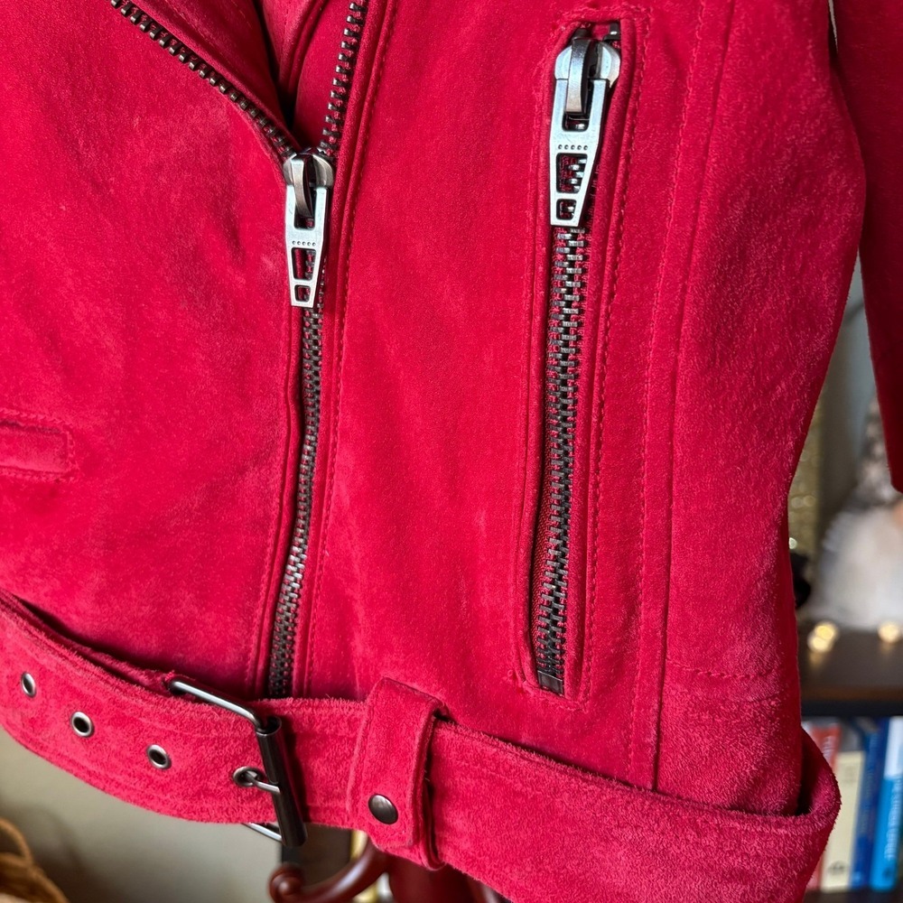 BLANKNYC Red Suede Cropped Moto Jacket Leather Biker Belted Size S - Picture 7 of 16